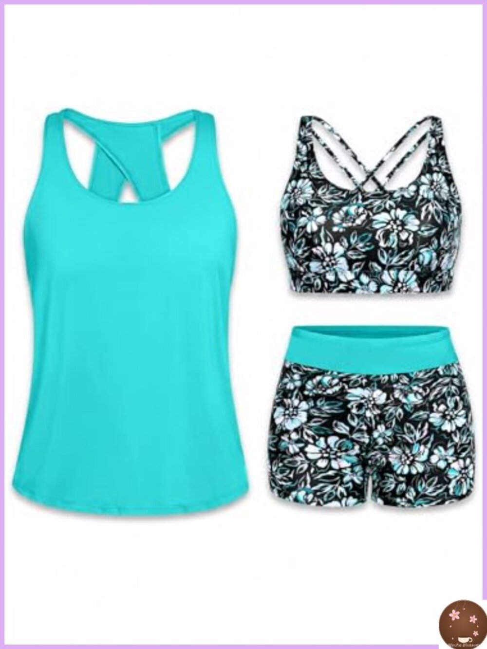 Women's 3 Piece Tankini Swimsuit Set with Athletic Rash Guard, Quick Dry,